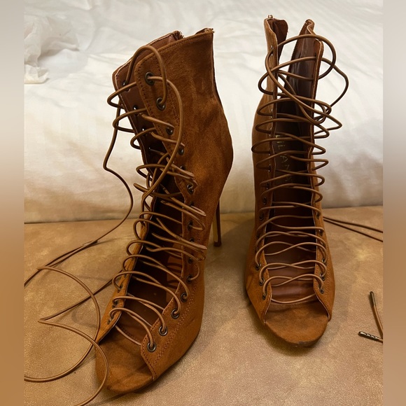 Liliana Brown Suede Lace Up Booties - Picture 6 of 16
